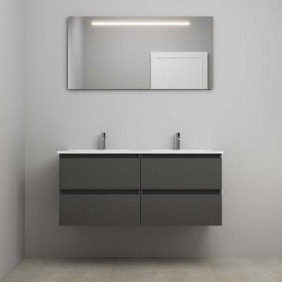 On-Line Badkamermeubelset - 120 cm - Voorgemonteerd - Porseleinen Wastafel - 2 Kraangaten - Spiegel met LED-Verlichting - Mat Antraciet