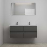On-Line Badkamermeubelset - 120 cm - Voorgemonteerd - Porseleinen Wastafel - 2 Kraangaten - Spiegel met LED-Verlichting - Mat Antraciet - thumbnail
