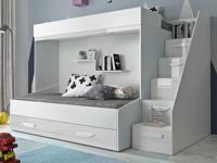 Stapelbed PAREO 90x200 cm wit/hoogglans wit met trap aan de rechterzijde - thumbnail