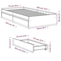 Bedframe met lades bewerkt hout zwart 75x190 cm - thumbnail
