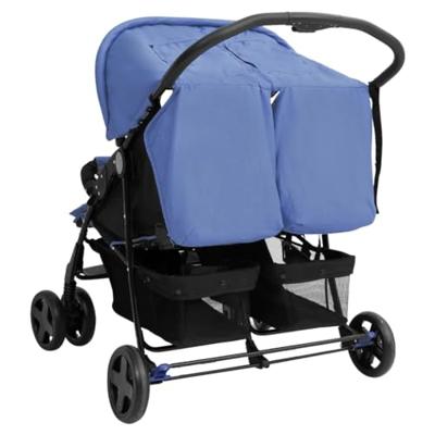 VidaXL Tweelingkinderwagen staal marineblauw