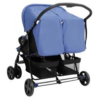 VidaXL Tweelingkinderwagen staal marineblauw - thumbnail