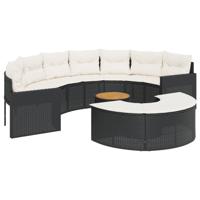 3-delige Loungeset halfrond poly rattan zwart - thumbnail
