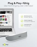 Goobay 95122 Stereo luidspreker, 6 W, voor tv, pc, mobiele telefoon, Mac en laptop, USB soundbar, 2 x 3 W, geluidssysteem met digitale versterker en subwoofer membraan, wit - thumbnail
