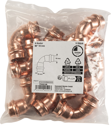 Cornat Perskoppeling Boog 90Gr 18Mm 10St - TP650218B