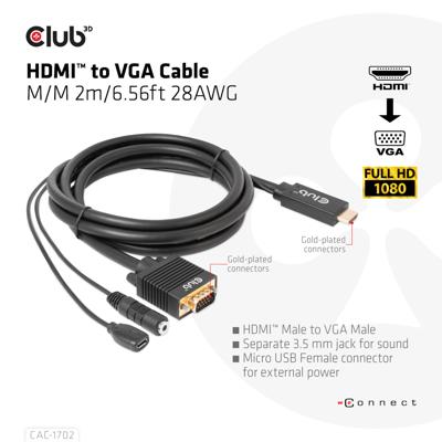club3D CAC-1712 HDMI-kabel HDMI / Jackplug / USB-micro-B / VGA Adapterkabel HDMI-A-stekker, Jackplug-bus 3,5 mm, USB-micro-B bus, VGA-stekker 15-polig 2.00 m club3D CAC-1712 HDMI-kabel HDMI / Jackplug / USB-micro-B / VGA Adapterkabel HDMI-A-stekker, Jackplug-bus 3,5 mm, USB-micro-B bus, VGA-stekker 15-polig 2.00 m