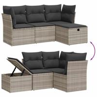4-delige Loungeset met kussens poly rattan lichtgrijs - thumbnail