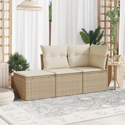 3-delige Loungeset met kussens poly rattan beige 3-delige Loungeset met kussens poly rattan beige
