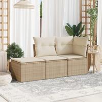 3-delige Loungeset met kussens poly rattan beige - thumbnail