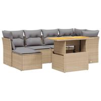 7-delige Loungeset met kussens poly rattan beige - thumbnail