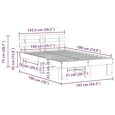 Bedframe met hoofdeinde Bruin 140 x 190 cm Massief grenenhout