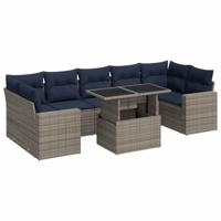 8-delige Loungeset met kussens poly rattan acacia grijs - thumbnail