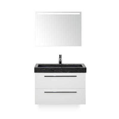 Seville Badmeubelset 80 cm - Wit Hoogglans - Wastafel Hardsteen Wit Lucca - met Sence Spiegel