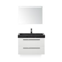 Seville Badmeubelset 80 cm - Wit Hoogglans - Wastafel Hardsteen Wit Lucca - met Sence Spiegel - thumbnail