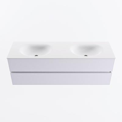 MONDIAZ VICA 150cm badmeubel onderkast Cale 2 lades. Wastafel MOON dubbel zonder kraangat, kleur Talc.