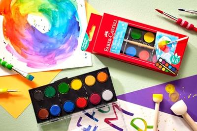 Waterverf Faber-Castell 12 kleuren met penseel Waterverf Faber-Castell 12 kleuren met penseel