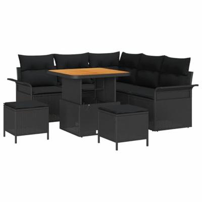 Tuinbankenset met kussen 8 pcs Zwart poly rattan