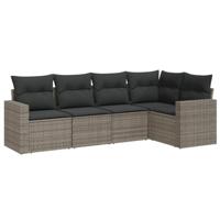 5-delige Loungeset met kussens poly rattan grijs - thumbnail