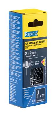 Rapid RVS Blindklinknagels Ø 3,2x8mm + boor in blister (50 stuks)
