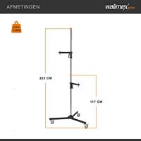Walimex pro Rolstatief 223 cm, robuust studiostatief met 2 snel verschuifbare klemhouders en stabiele wielen, belastbaar tot 12 kg, ideaal voor de veelzijdige bevestiging van studio-apparatuur - thumbnail