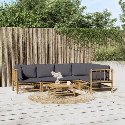 6-delige Loungeset met kussens bamboe donkergrijs