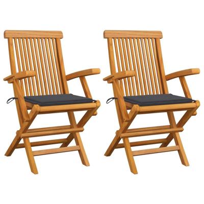 Tuinstoelen 2 st met antracietkleurige kussens massief teakhout