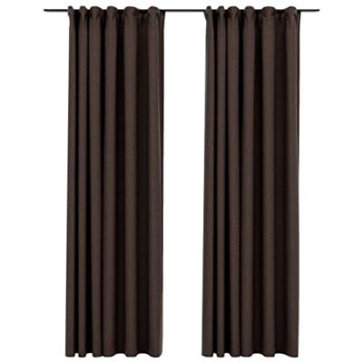 VidaXL Gordijnen linnen-look verduisterend haken 2 st 140x225 cm taupe VidaXL Gordijnen linnen-look verduisterend haken 2 st 140x225 cm taupe