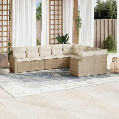 9-delige Loungeset met kussens poly rattan beige