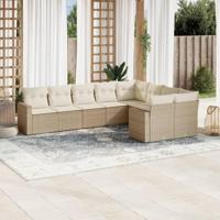 9-delige Loungeset met kussens poly rattan beige - thumbnail