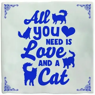 Plenty Gifts tegeltje keramiek cat 10x10cm blauw, wit Plenty Gifts tegeltje keramiek cat 10x10cm blauw, wit