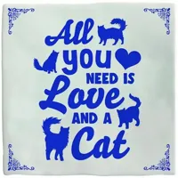 Plenty Gifts tegeltje keramiek cat 10x10cm blauw, wit - thumbnail