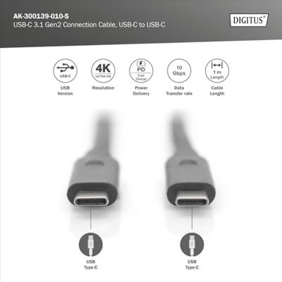 Digitus AK-300139-010-S USB-kabel USB 3.2 Gen1 USB-C stekker, USB-C stekker 1.00 m Zwart Afgeschermd (dubbel)