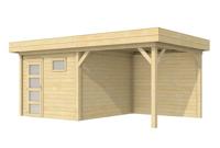 Woodvision Tapuit blokhut 300x300 cm + overkapping 300 cm vuren blank- Plat dak- Onbehandeld vurenhout- Woodvision - thumbnail