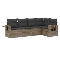 5-delige Loungeset met kussens poly rattan grijs - thumbnail