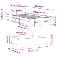 Bedframe met lade bewerkt hout gerookt eikenkleurig 90x200 cm - thumbnail