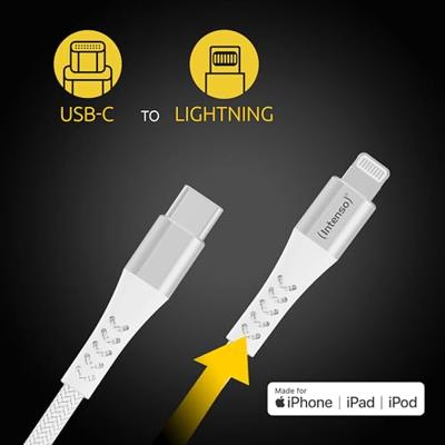 Intenso USB-kabel USB 2.0 USB-C stekker, Apple Lightning stekker 1.50 m Wit Stoffen mantel 7902002 - thumbnail