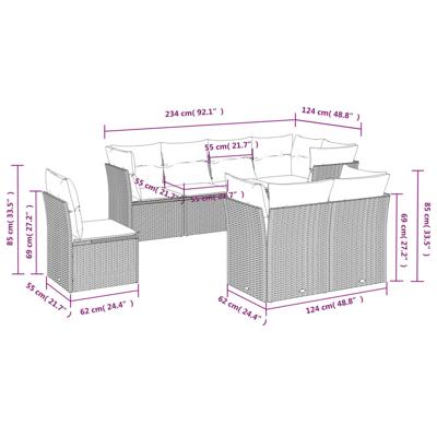 8-delige Loungeset met kussens poly rattan zwart - thumbnail
