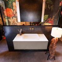 Badkamermeubelset Mondiaz Erin 100 cm met 1 Lade met RIDGE Wastafel Midden Talc Zonder Kraangaten Greeploos Mat Smoke - thumbnail