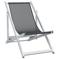 Strandstoelen inklapbaar 2 st aluminium en textileen grijs - thumbnail