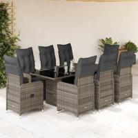 9-delige Bistroset met kussens poly rattan grijs - thumbnail
