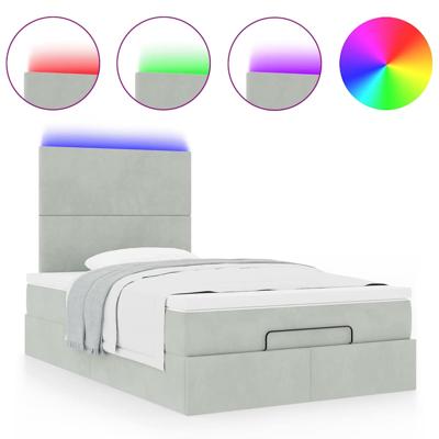 Ottoman bed met matrassen en LED's 90x200cm fluweel lichtgrijs - thumbnail