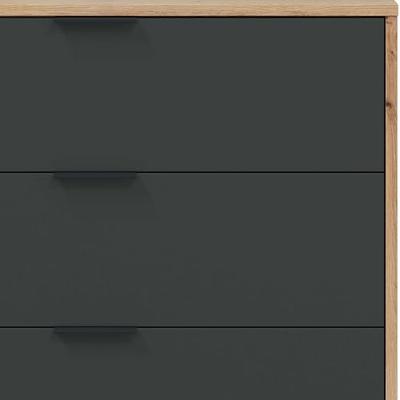 CALICOSY - Ladekast met 4 laden met noestige eik en antracietgrijs decor - L77,5 cm - Licht hout