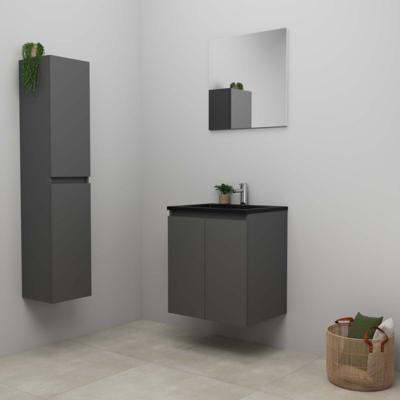 On-Line Badkamermeubelset - 60 cm - Bouwpakket - Greeploze Ladestructuur - Acryl Wastafel - 1 Kraangat - Spiegel - Mat Antraciet