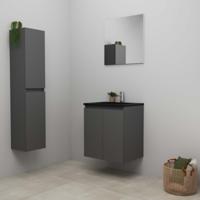 On-Line Badkamermeubelset - 60 cm - Bouwpakket - Greeploze Ladestructuur - Acryl Wastafel - 1 Kraangat - Spiegel - Mat Antraciet - thumbnail