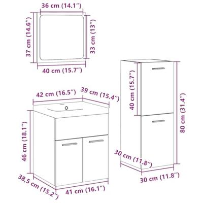 4-delige Badkamermeubelset bewerkt hout betongrijs
