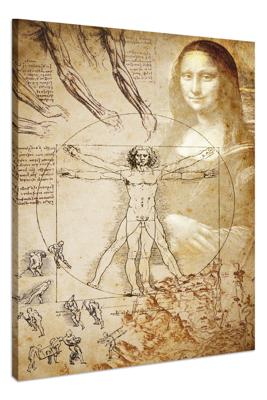 Schilderij - Vitruviusman en Mona Lisa, Michelangelo, Premium Print