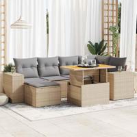 7-delige Loungeset met kussens poly rattan beige - thumbnail