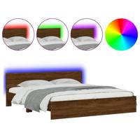 Bedframe met hoofdeinde en LED bruin eikenkleur 200x200 cm - thumbnail