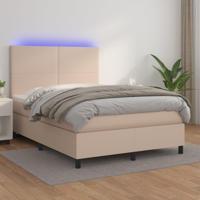 Boxspring met matras en LED kunstleer cappuccinokleur 140x190cm - thumbnail