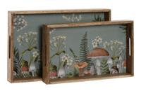 Set van trays Home ESPRIT Blauw Natuurlijk Mangohout 43,5 x 27 x 5,5 cm (2 Stuks) - thumbnail